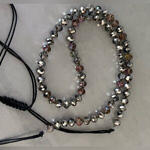 NWOTGorgeous Shimmering Faceted Beaded Necklace, Adjustable Cord w. Sliding Knot